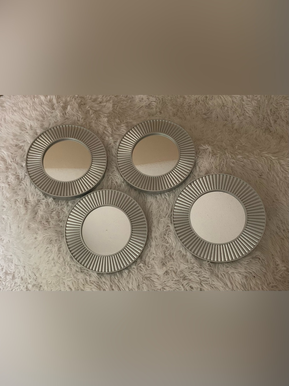 Source Unknown Silver Ribbed Round Wall Mirrors - Set of 4
